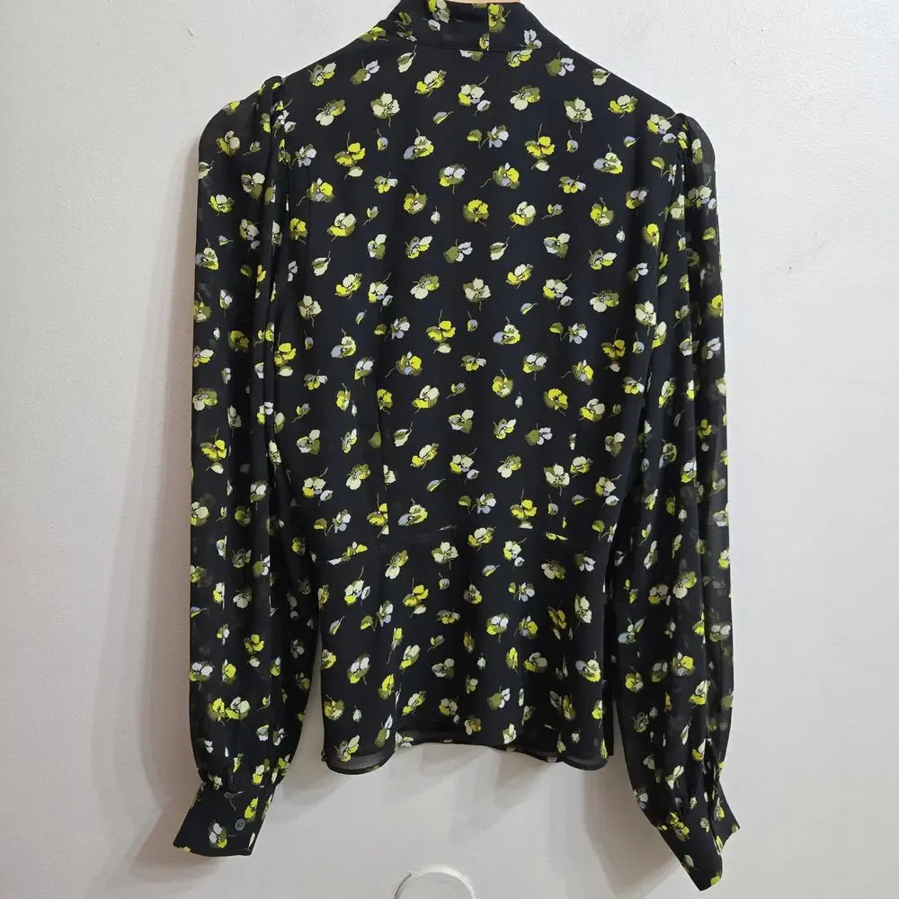 Banana Republic Womens Cottage Whimsigoth Floral Puff Sleeve Wrap Peplum Top S
